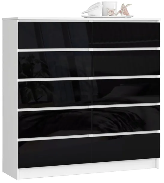 Komoda duża salon 120 cm 10 szuflad szafka klasyczna Biała Czarny Połysk