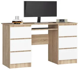 biurko-komputerowe-a-11-135-cm-6-szuflad-1-polka-pojemne-dab-sonoma-biale