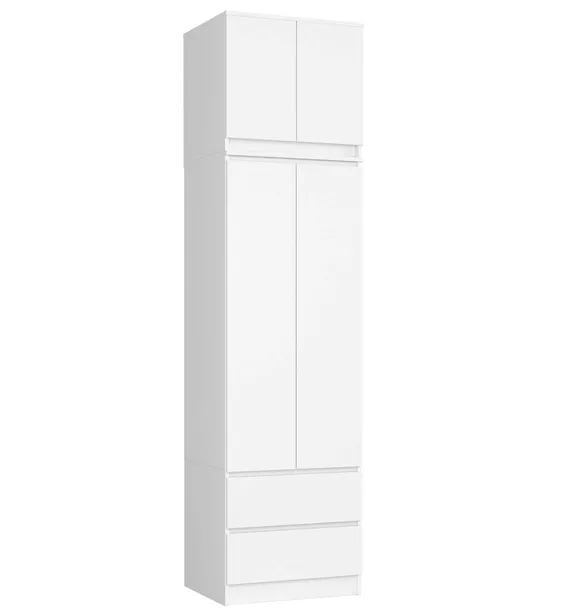 SZAFA GARDEROBA S 60cm 2D 2SZ BIAŁA + NADSTAWKA