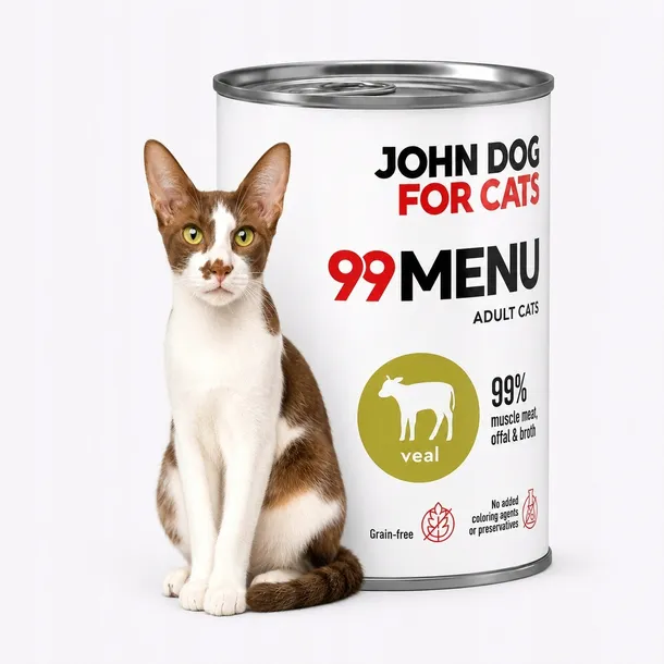 Karma mokra dla kota John Dog for Cats 99 Menu Adult Cielęcina puszka 400g