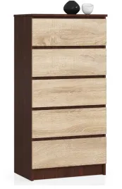 komoda-do-salonu-waska-60-cm-5-szuflad-szafka-bezuchwytowa-wenge-dab-sonoma