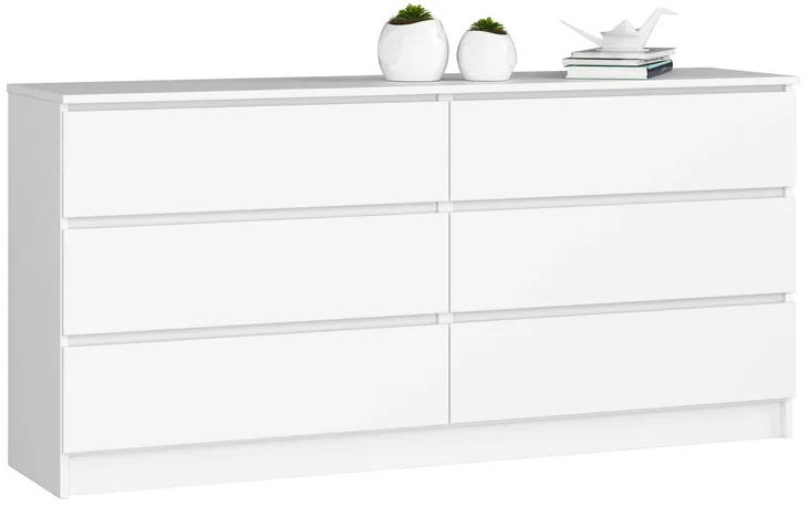 Komoda do salonu pojemna 160 cm 6 szuflad klasyczna duża bezuchwytowa Biała