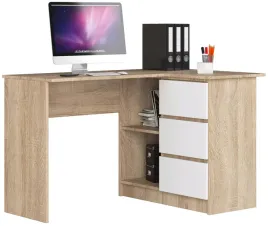biurko-narozne-b16-124-cm-szkolne-prawe-3-szuflady-2-polki-dab-sonoma-biale