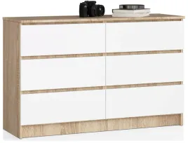 komoda-do-salonu-120-cm-6-szuflad-klasyczna-bezuchwytowa-dab-sonoma-biala