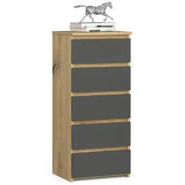 nowoczesna-komoda-do-sypialni-40cm-dab-artisan-grafit-szary-5-szuflad-waska