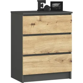 salonowa-nowoczesna-komoda-60-cm-grafit-szary-dab-artisan-3-szuflady-niska
