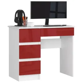 biurko-komputerowe-biale-czerwone-90-cm-4-szuflady