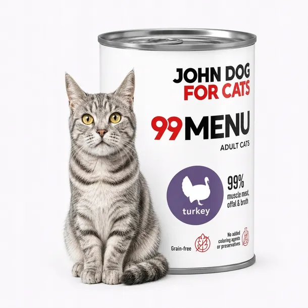 Karma mokra dla kota John Dog for Cats 99 Menu Adult Indyk puszka 400g