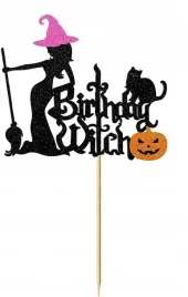 topper-na-tort-halloween-czarownica-czarno-rozowy-brokat-birthday-witch