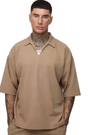 boohooman-meska-koszula-casual-bezowa-z-krotkim-rekawem-xl-z3a