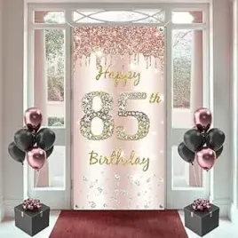 happy-85th-birthday-baner-na-drzwi-rozowe-zloto-dekoracja-urodzinowa