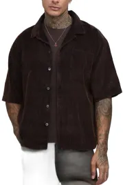 boohooman-meska-koszula-casual-krotki-rekaw-brazowa-sztruks-m-z3a