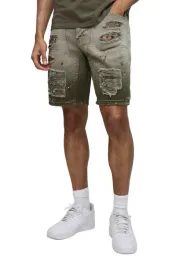 boohooman-meskie-spodenki-jeansowe-z-dziurami-i-przetarciami-khaki-30-z3a