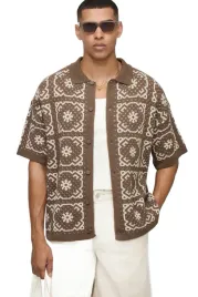 boohooman-meska-koszula-casual-brazowa-wzor-geometryczny-l-z3a