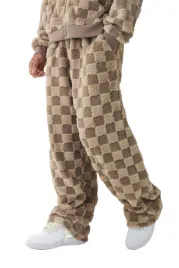 boohooman-meskie-spodnie-dresowe-pluszowe-w-krate-bezowe-m-z3a