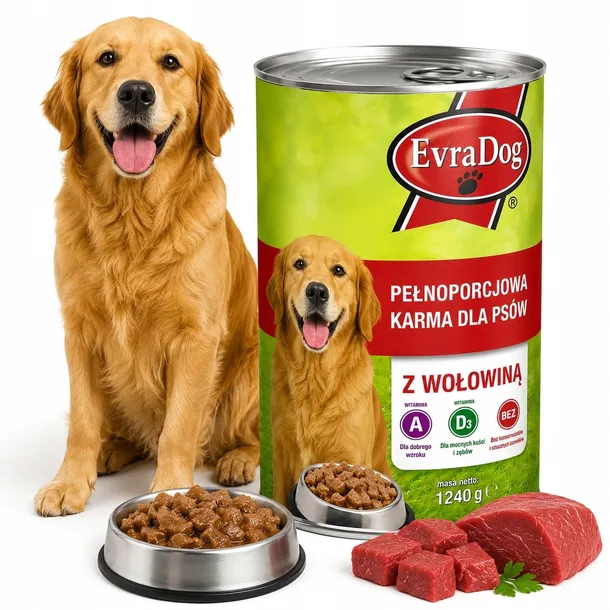 MOKRA KARMA DLA PSA KAWAŁKI W SOSIE EVRA WOŁOWINA 1240G