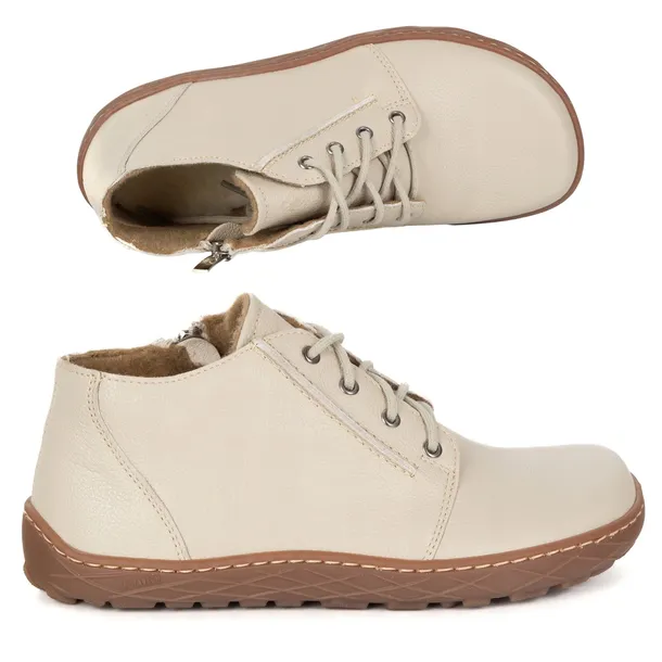 Buty damskie skórzane BAREFOOT ocieplone z zamkiem 787/2 beżowe 39