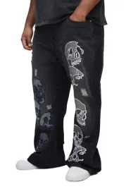 boohooman-meskie-jeansy-plus-size-proste-z-haftem-czarne-z-dziurami-38-z3a