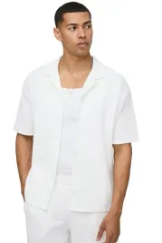 boohooman-biala-koszula-meska-casual-krotki-rekaw-kolnierzyk-m-z3a