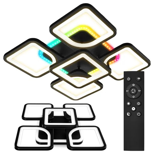 Lampa Sufitowa Nowoczesna Czarna Żyrandol Plafon RGB CCT 72W LED 7920lm
