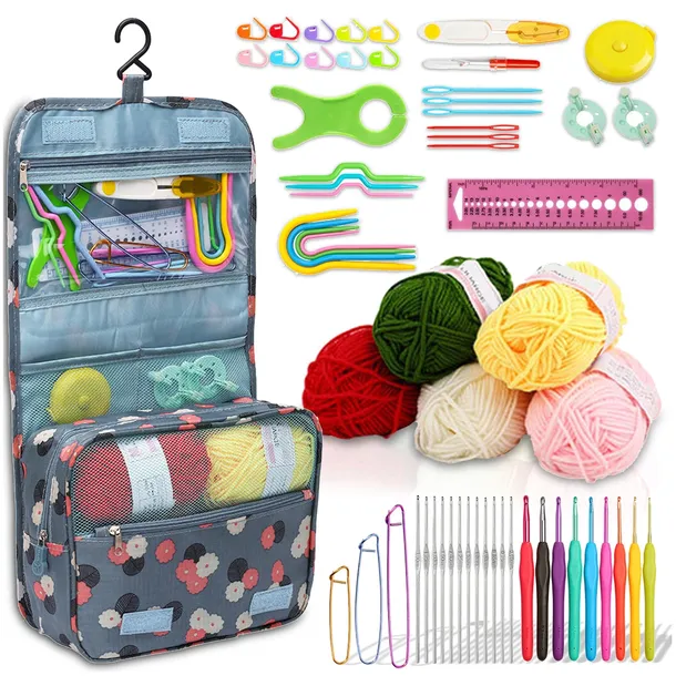 ZESTAW DO SZYDEŁKOWANIA XXL WŁÓCZKA SZYDEŁKA 0,6-6mm 60 EL AKCESORIA + ETUI