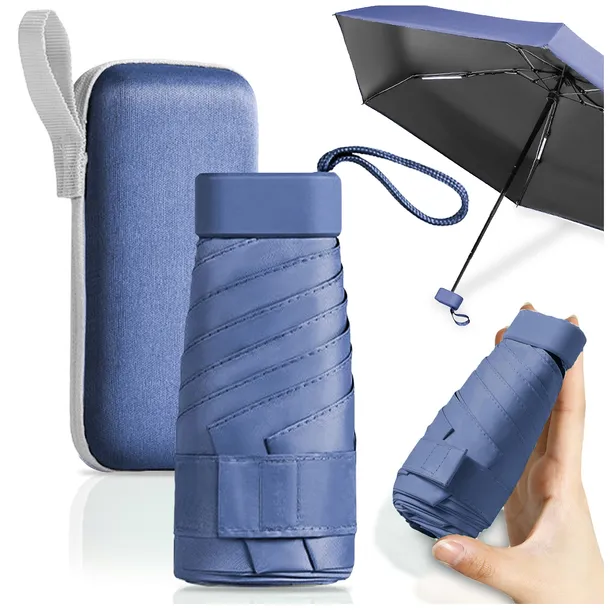 PARASOL MANUALNY NIEBIESKI KIESZONKOWY MINI SKŁADANY KOMPAKTOWY +ETUI