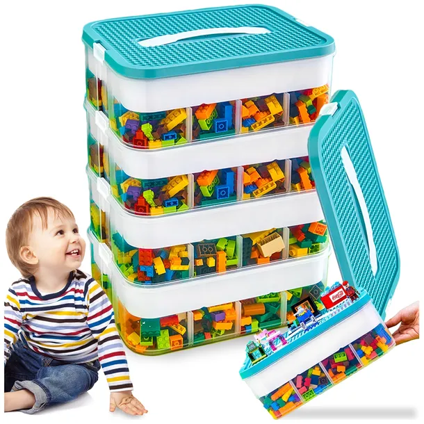 POJEMNIK NA KLOCKI LEGO 4-PIĘTROWY WARSTWOWY PLASTIKOWY Z PRZEGRÓDKAMI 24 L