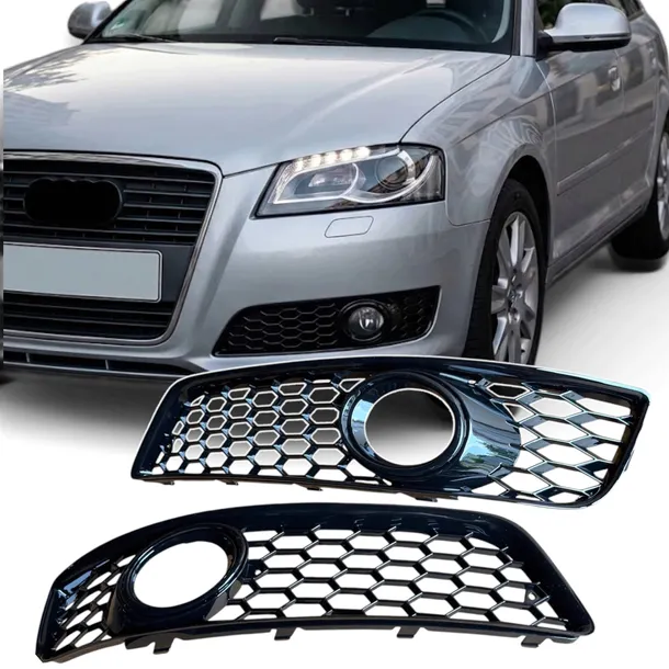 Kratki Zderzaka Audi A3 8P 2008-2013 Plaster Czarny Połysk Halogenów