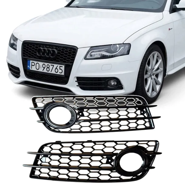 Kratki Zderzaka Audi A4 B8 S Line 2007-2011 Plaster Czarny Połysk Halogenów