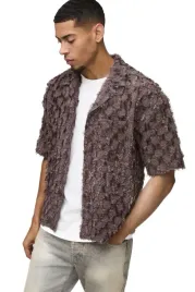 boohooman-meska-koszula-casual-brazowa-krotki-rekaw-z-faktura-l-z3a