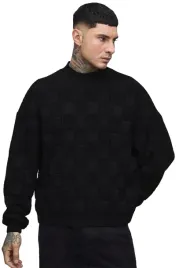 boohooman-czarny-meski-sweter-wzor-kratka-golf-bez-zapiecia-s-z3a