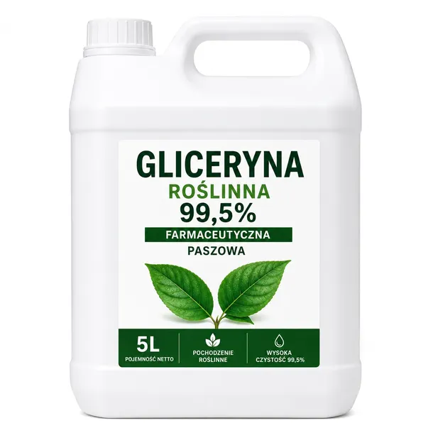 Gliceryna roślinna farmaceutyczna 99,5% 5L – czysta gliceryna paszowa, kosmetyczna, techniczna
