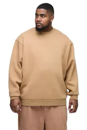 boohooman-bluza-meska-bezowa-z-okraglym-dekoltem-plus-size-z3a