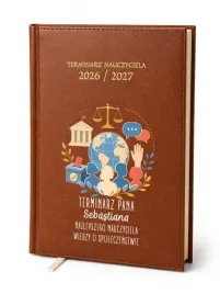 kalendarz-nauczycielski-2026-2027-brazowy-wiedza-o-spoleczenstwie-imie