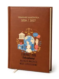 kalendarz-nauczycielski-2026-2027-brazowy-wiedza-o-spoleczenstwie-imie