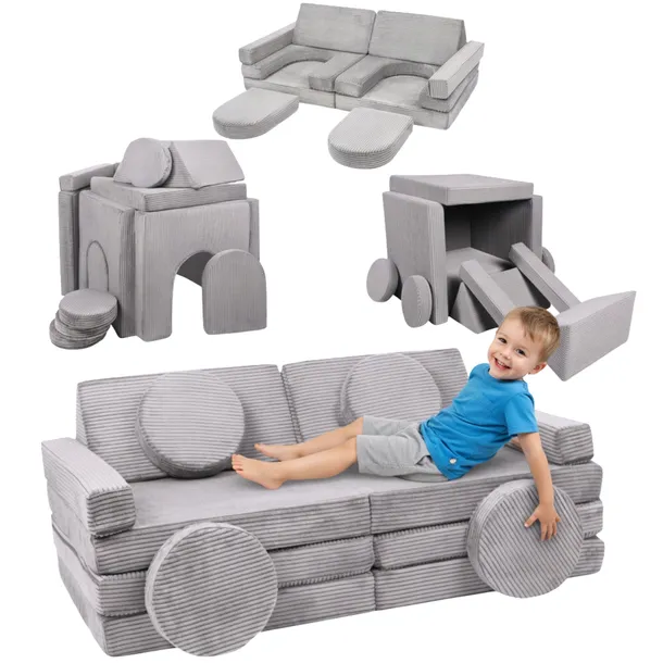 SOFA MODUŁOWA DLA DZIECKA SAMOCHÓD Z KIEROWNICĄ SZTRUKS PIANKOWA KLOCKI