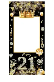 dekoracja-21-urodziny-baner-czarno-zloty-tlo-fotobudka-selfie