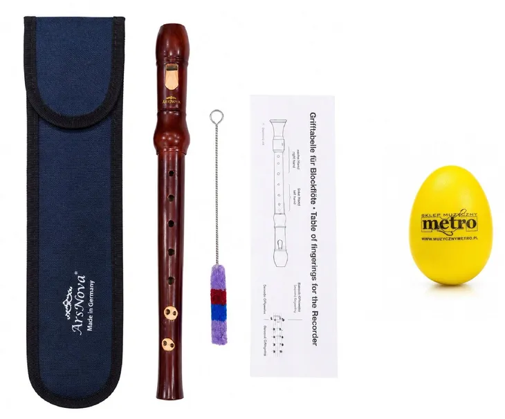 Flet prosty drewniany z etui-sopranowy-barokowy -szkolny ars nova + marakas