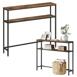 stolik-konsolowy-100cm-waski-regal-polka-brazowo-czarny-loft-industrialny