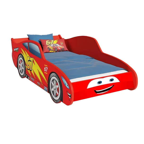 Łóżko dziecięce 70x140 samochód z materacem pojedyncze czerwone CARS