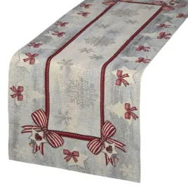 bieznik-gobelinowy-swiateczny-4067-45x140-popielaty-kokardy-sniezynki