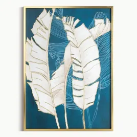obraz-egzotyczne-liscie-50x70-cm-turkusowy-recznie-malowany
