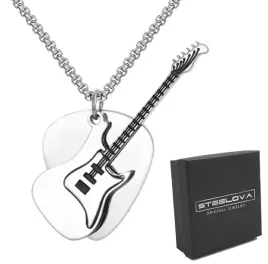 naszyjnik-muzyczny-z-gitara-elektryczna-i-kostka-stal-pudelko-gratis
