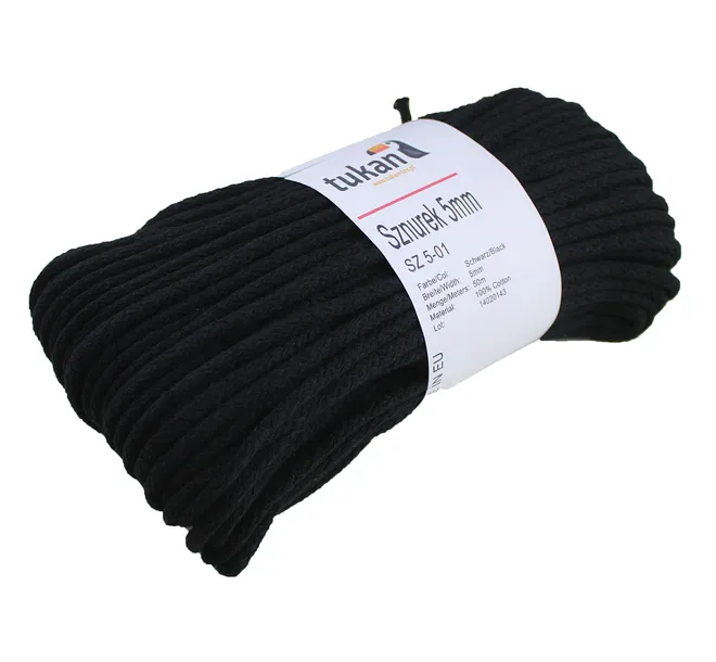 SZNUREK BAWEŁNIANY 5mm / 50 m, czarny 100% bawełna