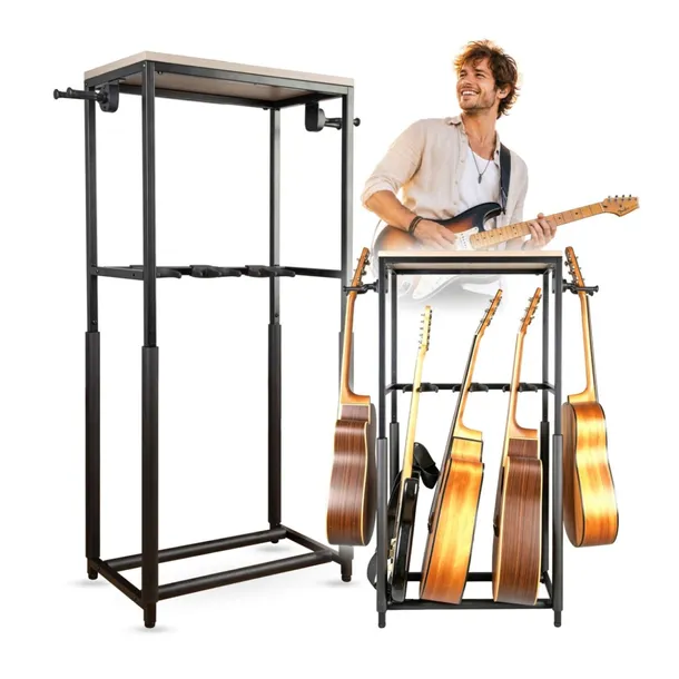 STATYW GITAROWY STOJAK NA 5 GITAR STACJONARNY 2 UCHWYTY BOCZNE DO 60KG