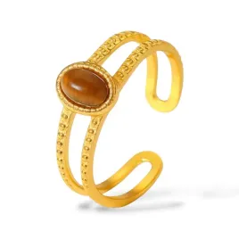 zloty-pierscionek-z-brazowa-ozdoba-stal-chirurgiczna-1-szt