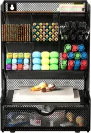 organizer-na-biurko-9-przegrodek-z-szuflada-metalowy-czarny