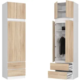 szafa-z-nadstawka-na-ubrania-biala-2d2s-60-cm-do-sypialni-front-dab-sonoma