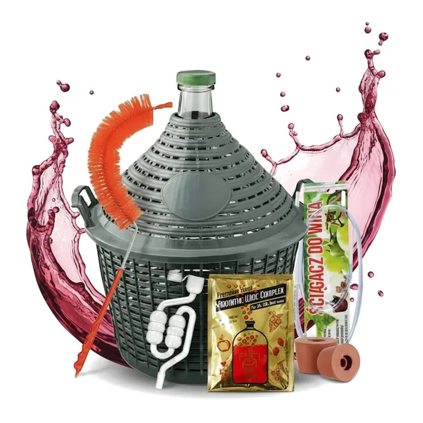 Balon na wino 54L w koszu zestaw korek rurka szczotka ściągacz drożdże wino