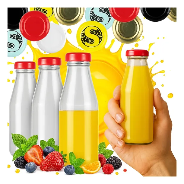 50x Butelki na sok JUICE 200 ml SZKLANE BUTELKI na soczek z zakrętką 0,2l